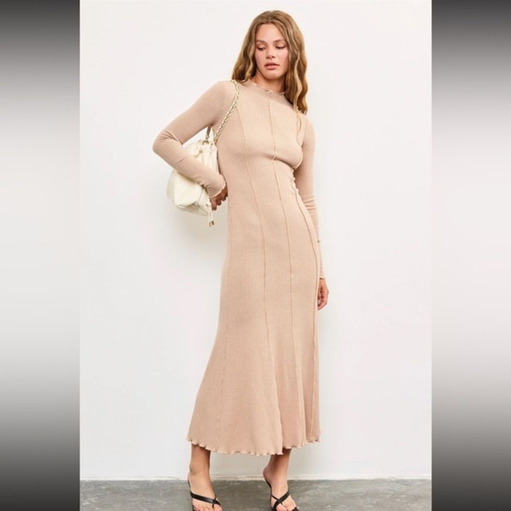 Soft Ribbed Knit Long Sleeve Neutral Maxi Dress – Boutique Mustard Seed
